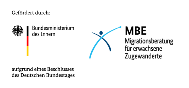 Förderhinweis des BMI: Programmmarke Migrationsberatung für erwachsene Zugewanderte (MBE)